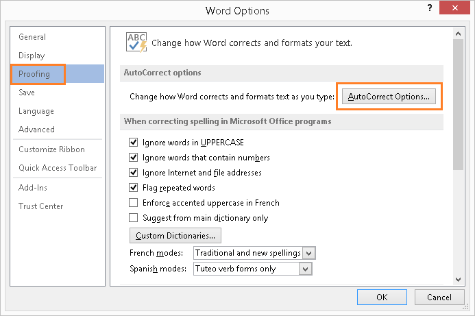 Outlook Autocorrect Option