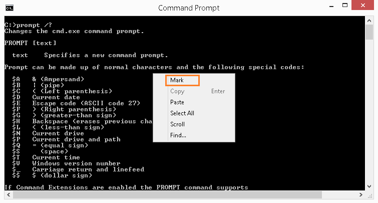 Command Prompt Mark Text