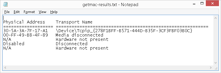 getmac redirected output