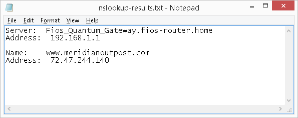 nslookup redirected output