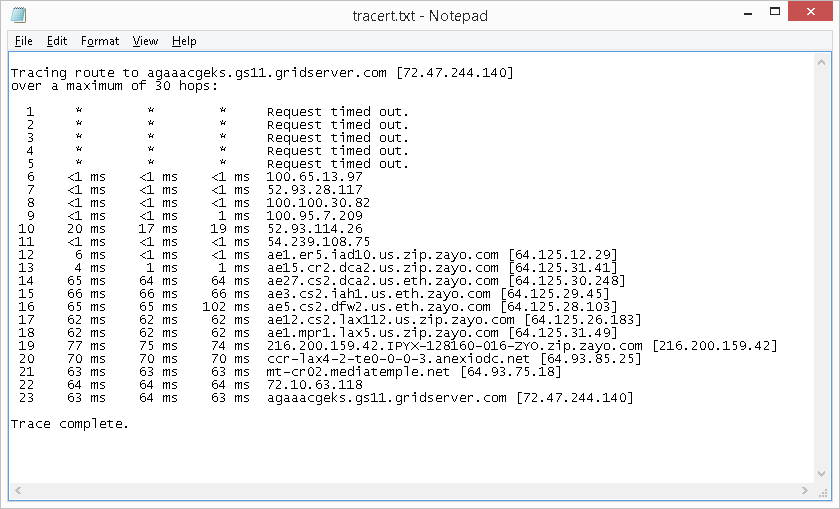 tracert Redirect Output