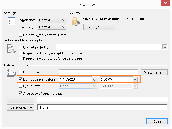 Outlook - Delay Delivery Options