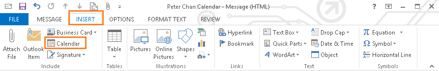 Outlook - Insert Calendar Button
