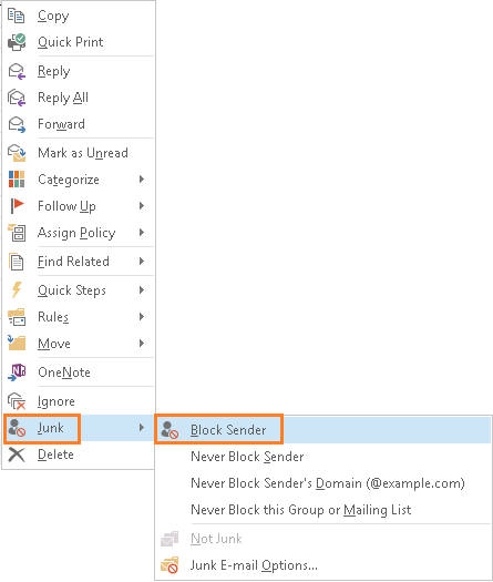 Outlook - Junk - Block Sender