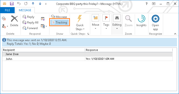 Outlook Voting Tally of Responses