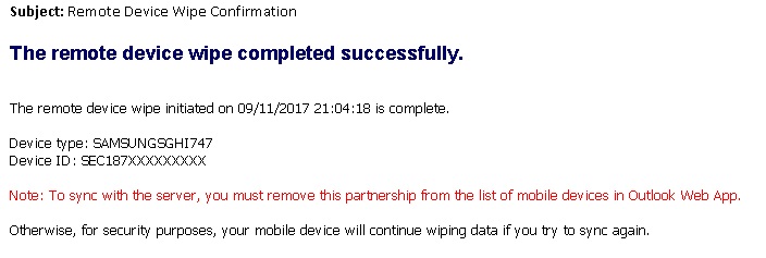Microsoft 365 - Remote Data Wipe - Email Confirmation