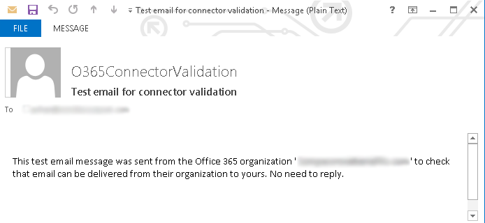 Microsoft 365 TLS Connector - Validation Email