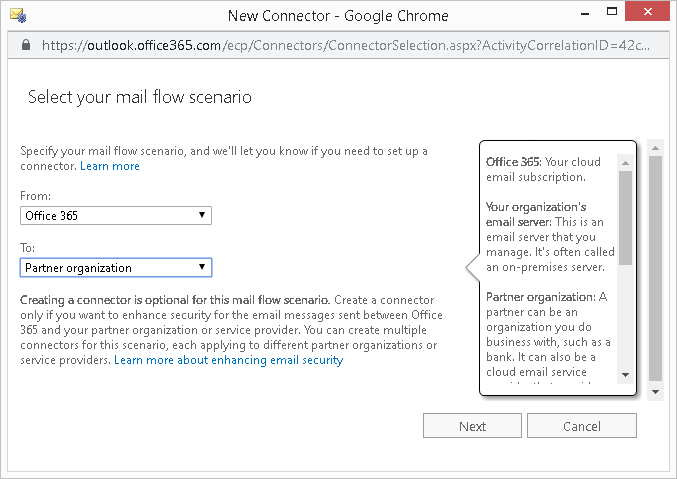Microsoft 365 TLS Connector Mailflow Dialog Box