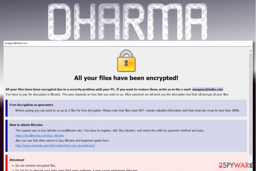 Dharama Ransonware Screenshot Example